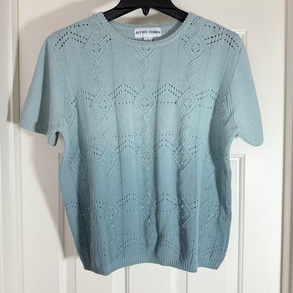 Alfred Dunner Sweater Womens Small Seaform Green Eyelet Embellished Short Sleeve - Picture 3 of 8